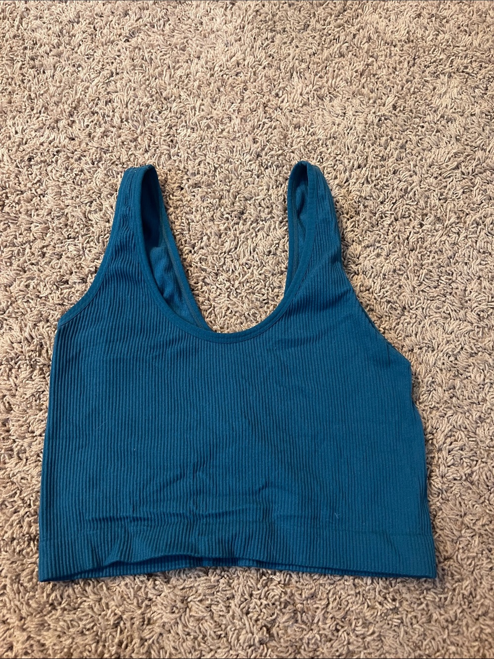 Colsie Teal Ribbed Scoop Cropped Tank